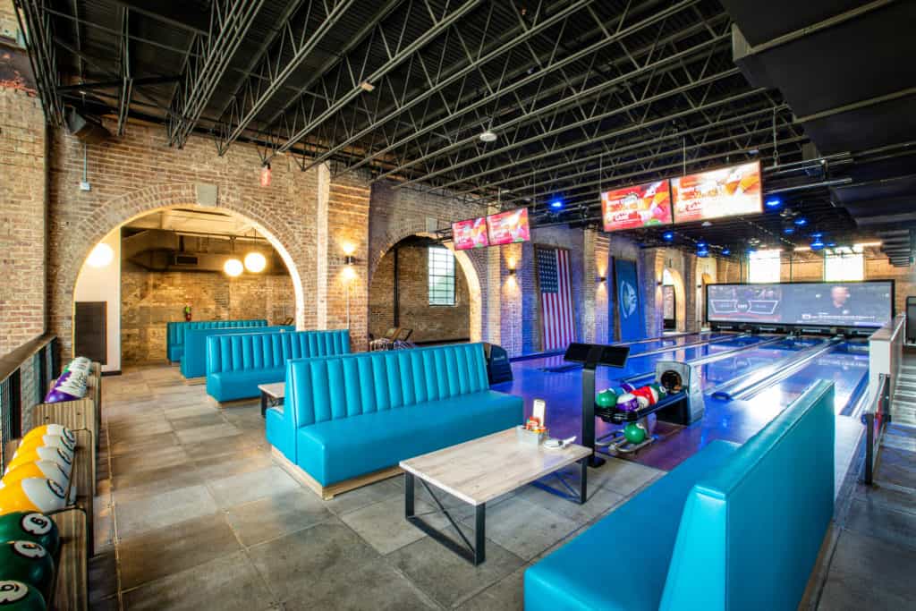 Image of bowling balcony on 3rd floor of Red Stick Social