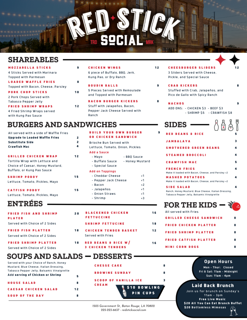 Red Stick Social - NEW BRUNCH MENU!! We're super excited to announce our  new #laidbackbrunch menu with you, Baton Rouge! Starting on Sunday, August  1st, we'll be rolling out our new buffet